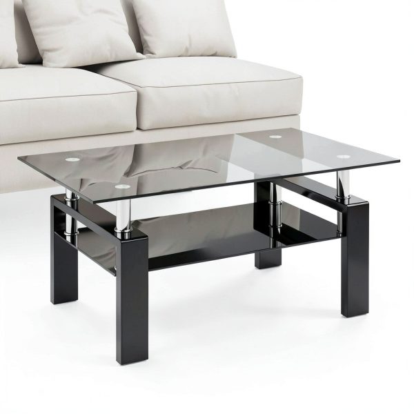 IANIYA Coffee Table Modern Design Metal Frame Tempered Glass-4