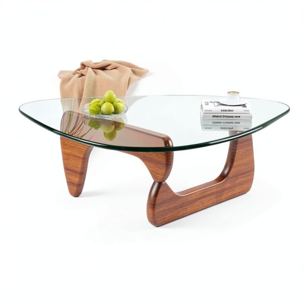 LZYFY Modern Coffee Table Tempered Glass Wood Base-2