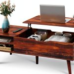 Mid Century Lift Top Coffee Table Retro Brown Modern Design-0