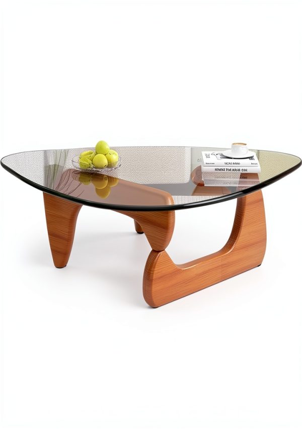 LZYFY Modern Triangular Coffee Table Tempered Glass Walnut-1