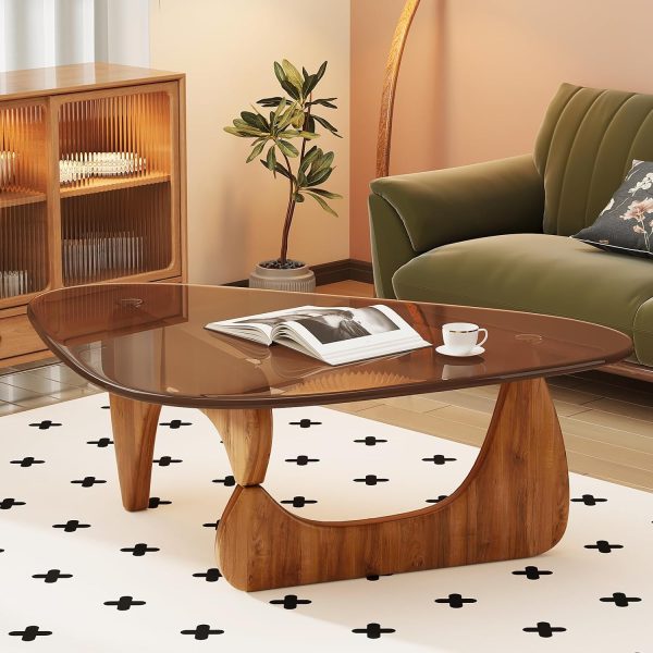 JCAJCA Modern Glass Coffee Table Triangular Wood Base-4