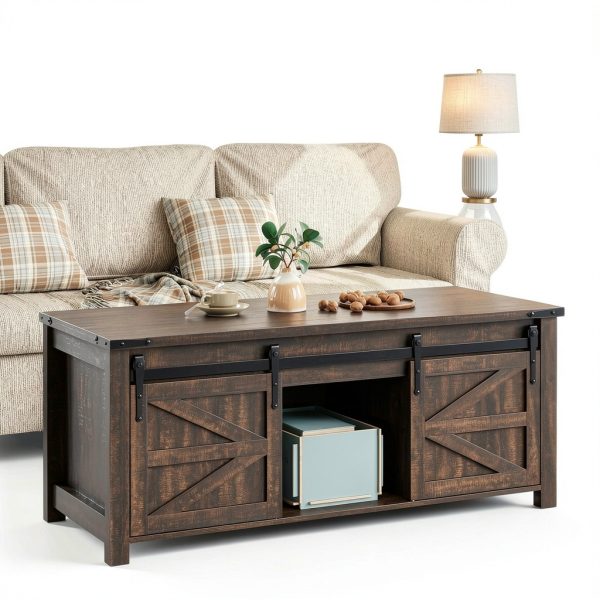 Furnihold Coffee Table Wood Grain Farmhouse Design-3