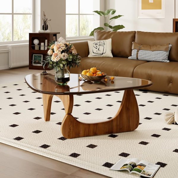 JCAJCA Modern Glass Coffee Table Triangular Wood Base-2