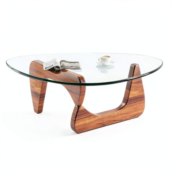 LZYFY Modern Triangular Coffee Table Tempered Glass Walnut-0