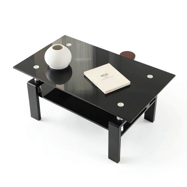 IANIYA Coffee Table Modern Design Metal Frame Tempered Glass-2