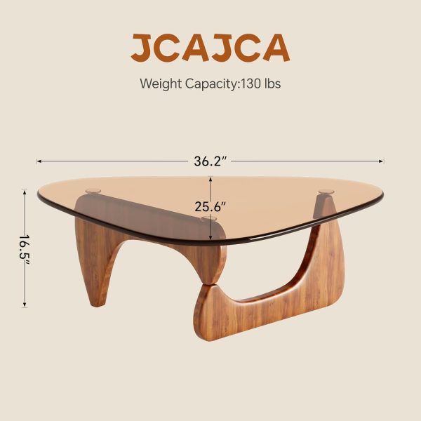 JCAJCA Modern Glass Coffee Table Triangular Wood Base-1