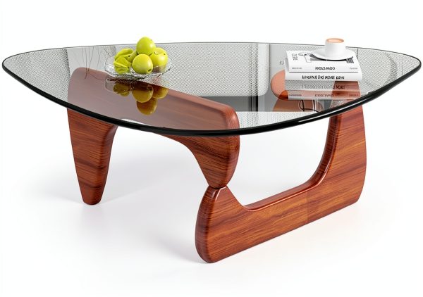 LZYFY Modern Triangular Coffee Table Tempered Glass Walnut-7