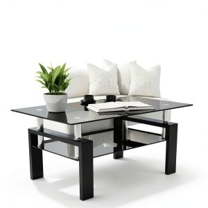 IANIYA Coffee Table Modern Design Metal Frame Tempered Glass-0