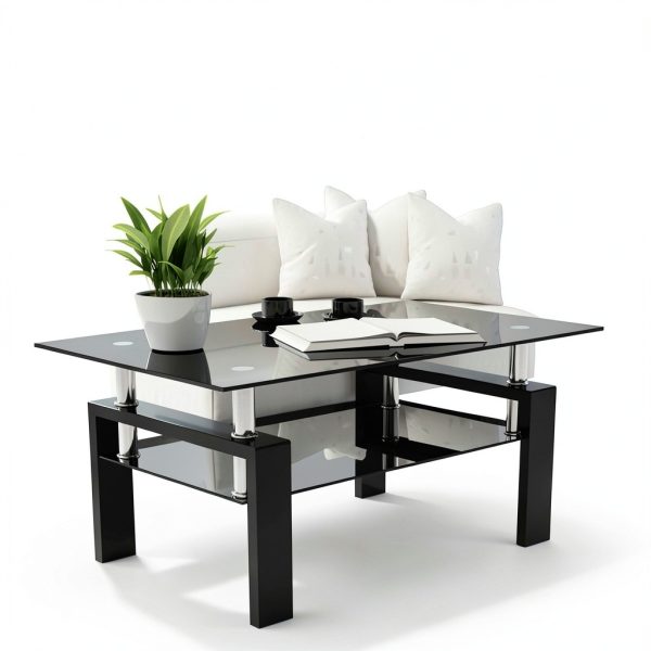 IANIYA Coffee Table Modern Design Metal Frame Tempered Glass-0