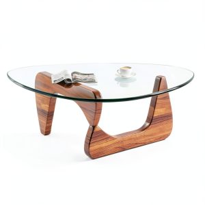 LZYFY Modern Coffee Table Tempered Glass Wood Base-0