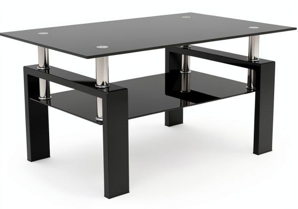 IANIYA Coffee Table Modern Design Metal Frame Tempered Glass-6
