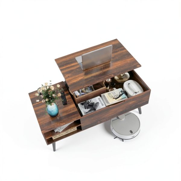 Mid Century Lift Top Coffee Table Retro Brown Modern Design-4