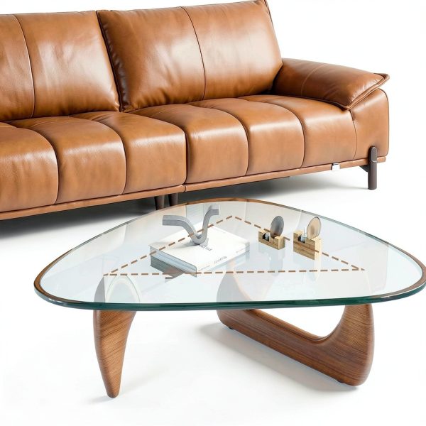 LZYFY Modern Triangular Coffee Table Tempered Glass Walnut-3