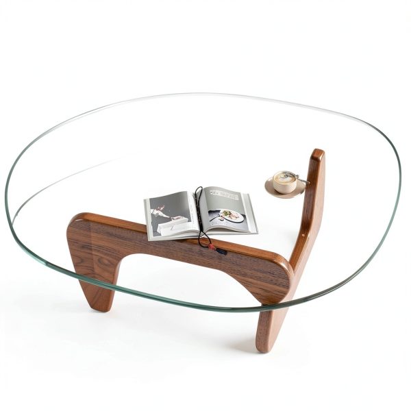 LZYFY Modern Triangular Coffee Table Tempered Glass Walnut-6