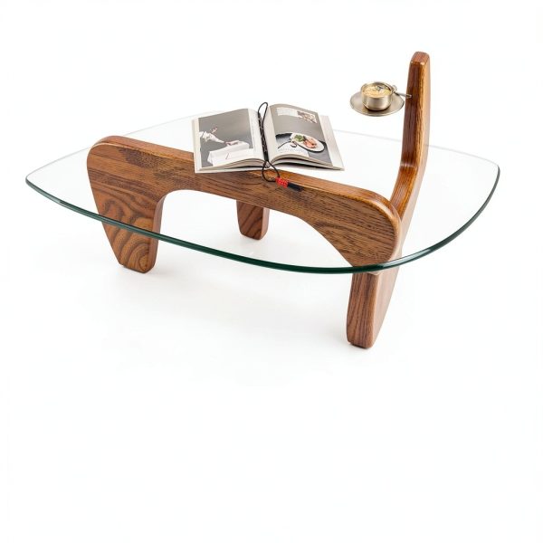LZYFY Modern Triangular Coffee Table Tempered Glass Walnut-4