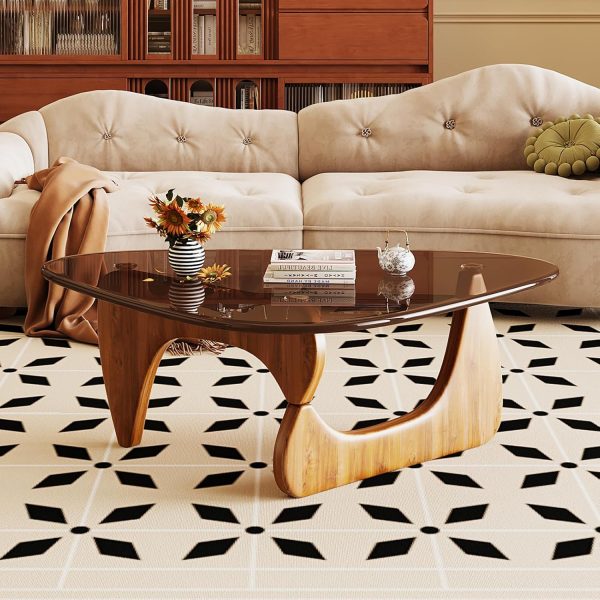 JCAJCA Modern Glass Coffee Table Triangular Wood Base-7