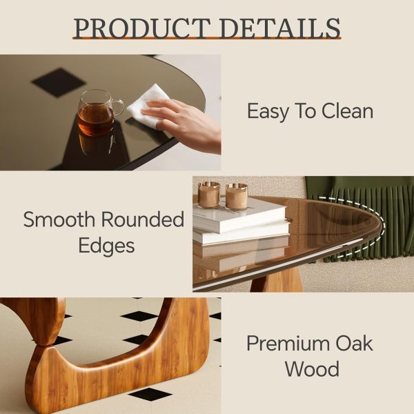 JCAJCA Modern Glass Coffee Table Triangular Wood Base-5