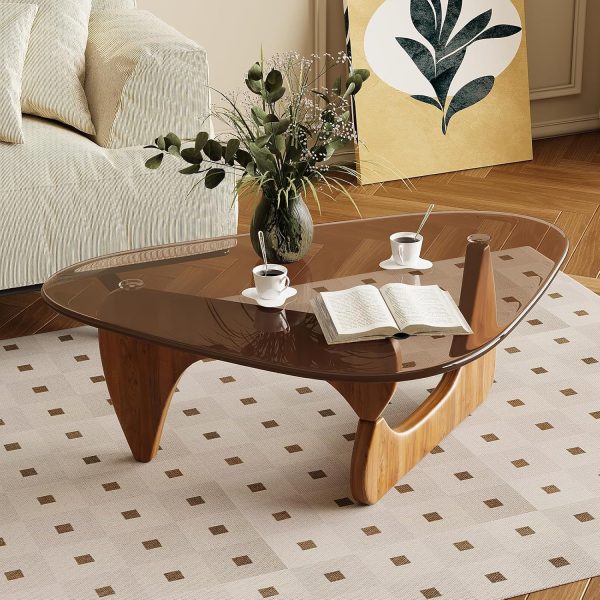 JCAJCA Modern Glass Coffee Table Triangular Wood Base-6