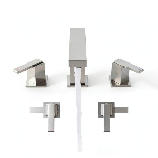 KENES Brushed Nickel Widespread Bathroom Faucet 2 Handle Bathroom Sink Faucet 3 Hole, 8-Inch 3 Pieces Vanity Faucet with Pop Up Drain & Supply Lines, KE-9050-P-4