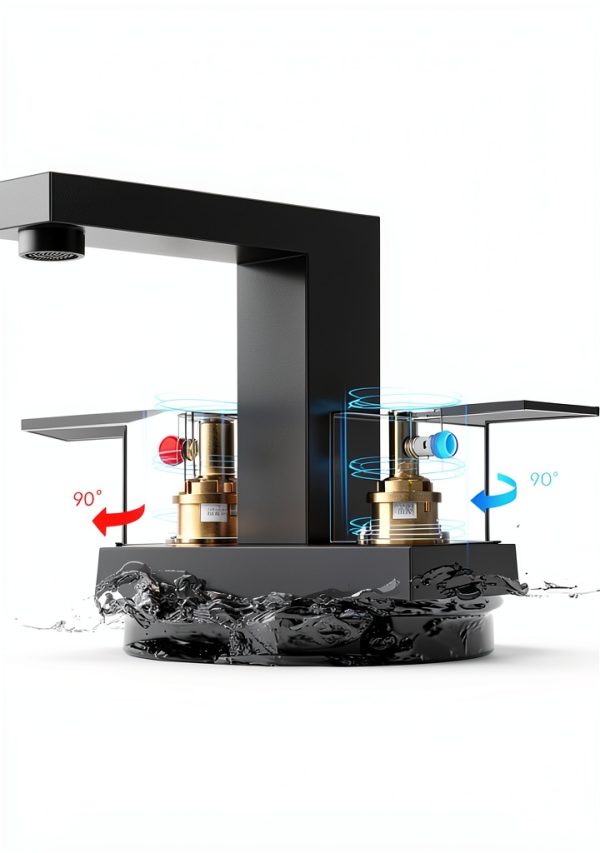 Cobbe Bathroom Faucet 3-Hole Matte Black 4"Centerset with Pop‑Up Drain-3
