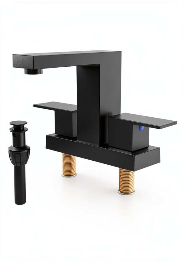 Cobbe Bathroom Faucet 3-Hole Matte Black 4"Centerset with Pop‑Up Drain-4