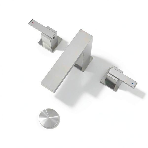 KENES Brushed Nickel Widespread Bathroom Faucet 2 Handle Bathroom Sink Faucet 3 Hole, 8-Inch 3 Pieces Vanity Faucet with Pop Up Drain & Supply Lines, KE-9050-P-7