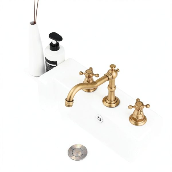 GGStudy 8 inch 2 Handles 3 Holes Widespread Bathroom Sink Faucet Antique Brass Bathroom Vanity Faucet Basin Mixer Tap Faucet Matching Metal Pop Up Drain with Overflow-7