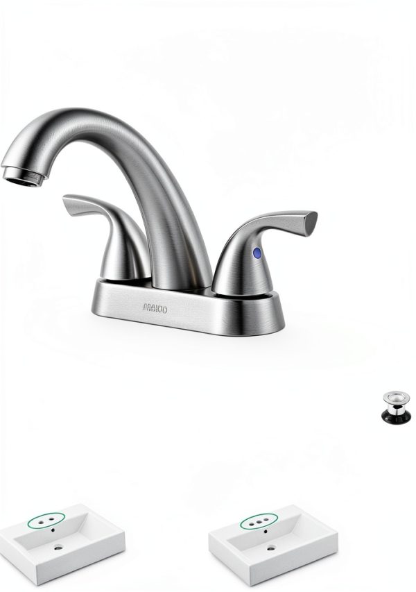 Bathroom Sink Faucet PARLOS 2-Handle Brushed Nickel Mixer Model 13598-4