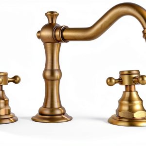 GGStudy 8 inch 2 Handles 3 Holes Widespread Bathroom Sink Faucet Antique Brass Bathroom Vanity Faucet Basin Mixer Tap Faucet Matching Metal Pop Up Drain with Overflow-0
