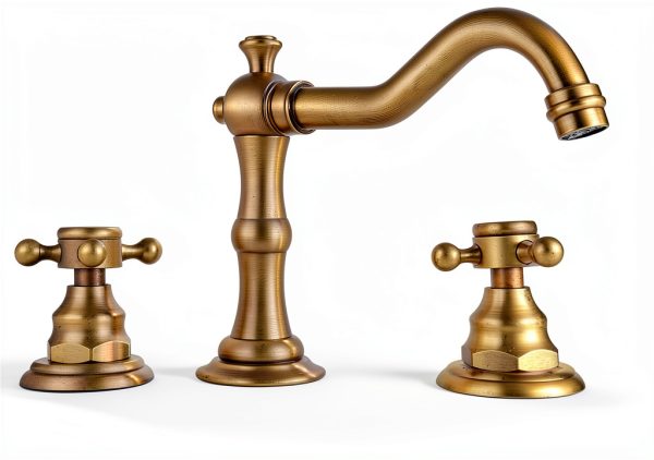 GGStudy 8 inch 2 Handles 3 Holes Widespread Bathroom Sink Faucet Antique Brass Bathroom Vanity Faucet Basin Mixer Tap Faucet Matching Metal Pop Up Drain with Overflow-0