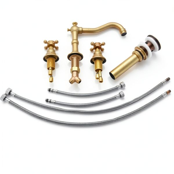 GGStudy 8 inch 2 Handles 3 Holes Widespread Bathroom Sink Faucet Antique Brass Bathroom Vanity Faucet Basin Mixer Tap Faucet Matching Metal Pop Up Drain with Overflow-8