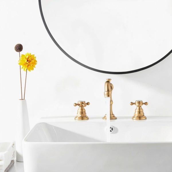 GGStudy 8 inch 2 Handles 3 Holes Widespread Bathroom Sink Faucet Antique Brass Bathroom Vanity Faucet Basin Mixer Tap Faucet Matching Metal Pop Up Drain with Overflow-6