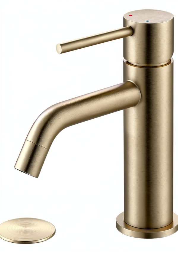 Brushed Gold Bathroom Faucet JXMMP Single Handle with Pop Up Drain-0