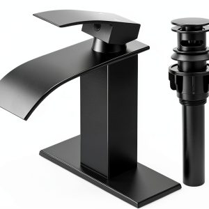 Matte Black Bathroom Faucet RNDIOZD Single‑Handle with Pop‑Up Drain-0