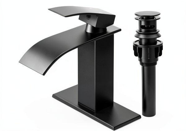 Matte Black Bathroom Faucet RNDIOZD Single‑Handle with Pop‑Up Drain-0