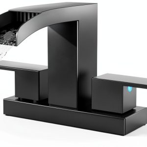 Cobbe Waterfall Bathroom Faucet 4" Centerset Black with Pop‑Up Drain-0