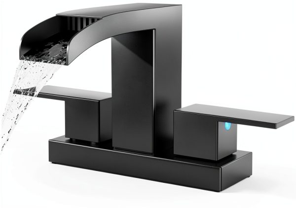 Cobbe Waterfall Bathroom Faucet 4" Centerset Black with Pop‑Up Drain-0