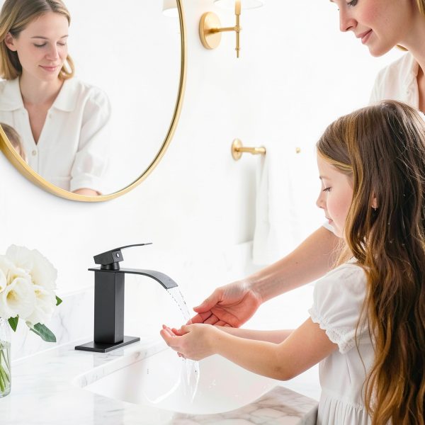 Matte Black Bathroom Faucet RNDIOZD Single‑Handle with Pop‑Up Drain-1