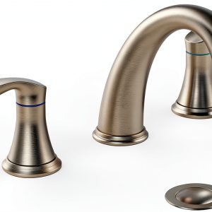 Bathroom Sink Faucet Hosslly Brushed Nickel 3-Hole with Pop‑Up Drain-0