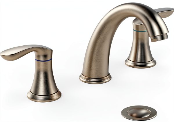 Bathroom Sink Faucet Hosslly Brushed Nickel 3-Hole with Pop‑Up Drain-0