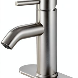 Bathroom Faucet Brushed Nickel One-Handle, Modern one Hole Bathroom Sink Faucet Lavatory Faucet with Deck-0