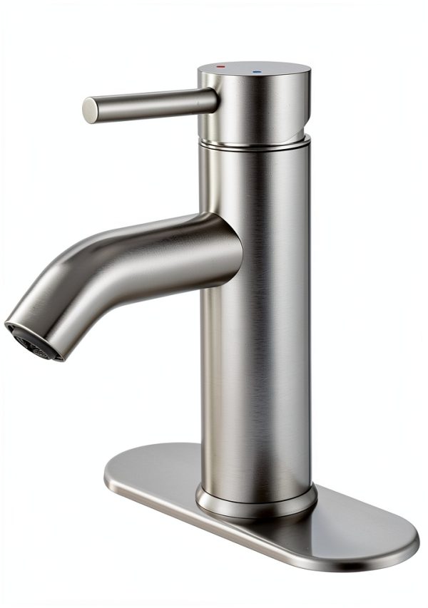 Bathroom Faucet Brushed Nickel One-Handle, Modern one Hole Bathroom Sink Faucet Lavatory Faucet with Deck-0