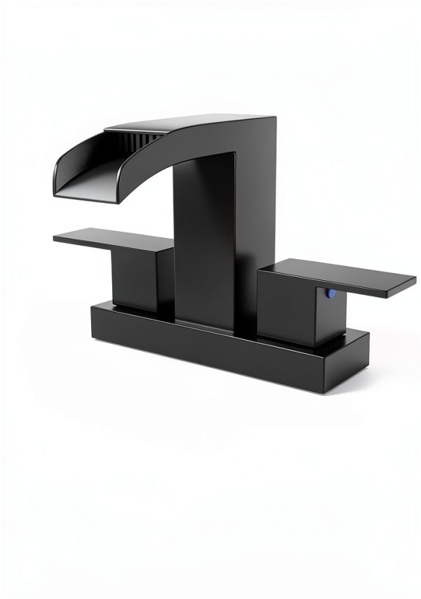 Cobbe Waterfall Bathroom Faucet 4" Centerset Black with Pop‑Up Drain-6
