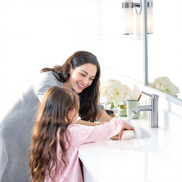Bathroom Faucet Brushed Nickel One-Handle, Modern one Hole Bathroom Sink Faucet Lavatory Faucet with Deck-5